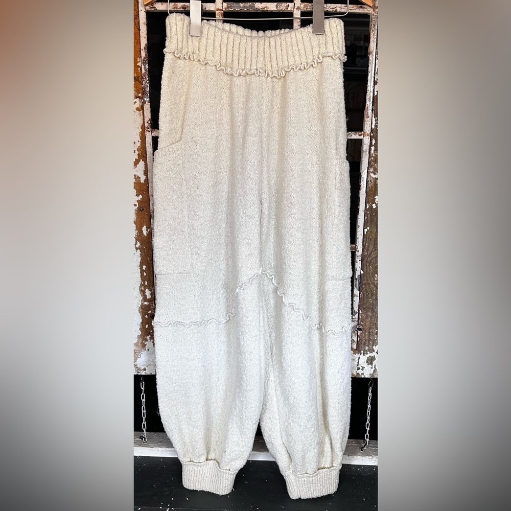 Boho Teddy Fleece Jogger Pants Cream Cozy Lounge Free People Style - Picture 3 of 8